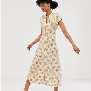 Monki floral print button through midi dress